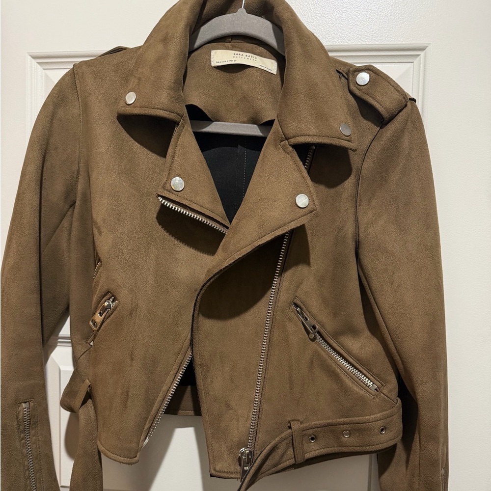 Zara Brown Suede Moto Jacket